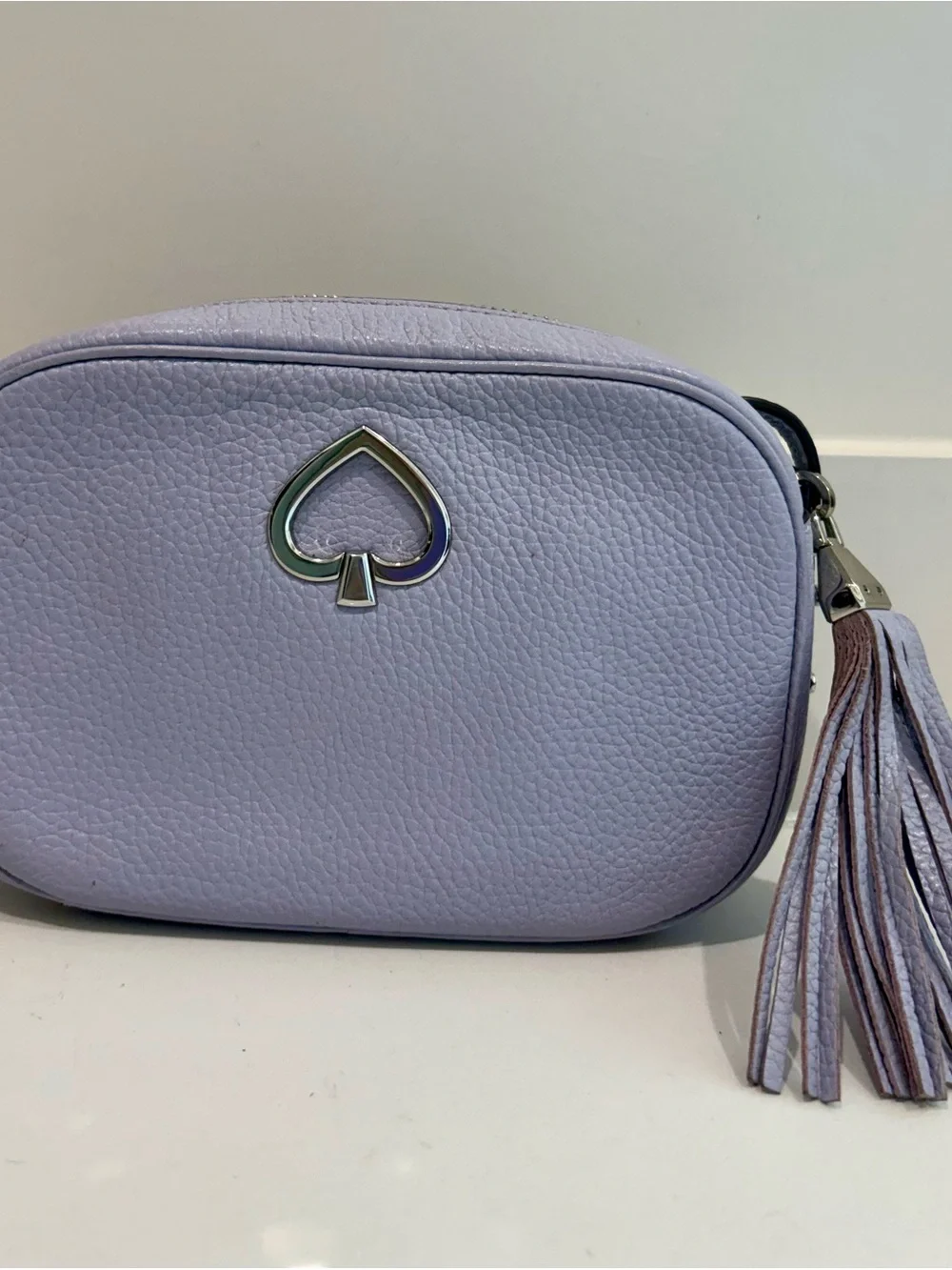 Kate Spade Kourtney Camera Crossbody Bag Frozen Lilac Pebbled Leather Tassel